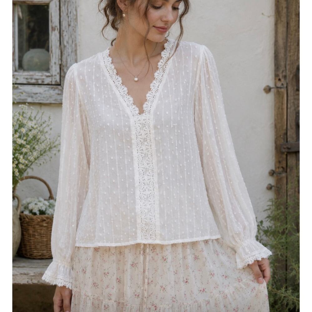 New Suprelook polka Dot Sheer crochet Lace Trim cottagecore coquette boho S